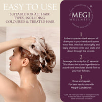 MEGI Wellness Hair Growth Shampoo for Thinning Hair 200ml – DHT Blocker for Women & Men – Caffeine, Biotin & AnaGain™ – Minoxidil Alternative for Hair Growth – Sulphate-Free, Colour Safe, Vegan