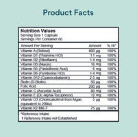 Bettervits Multivitamin | 13 Essential Ingredients | 100% RDA | Vitamin A, Bs, C, D, E, K Biotin, Folic Acid | Vegan Friendly