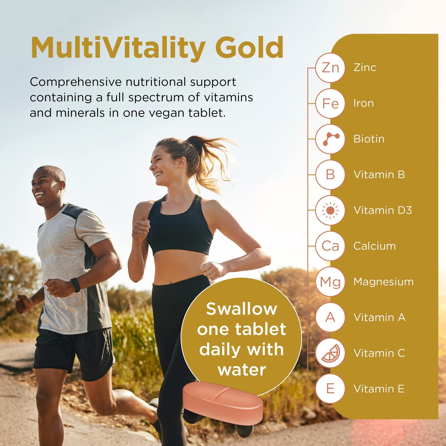 Healthspan Multivitamin Gold | A-Z Formulation | Wellbeing & Immune Support | Algal Source Vitamin D3 | Vitamins A, B, C, D, E & K | Calcium, Iron, Magnesium, Selenium & Zinc | Vegan (90 Tablets)