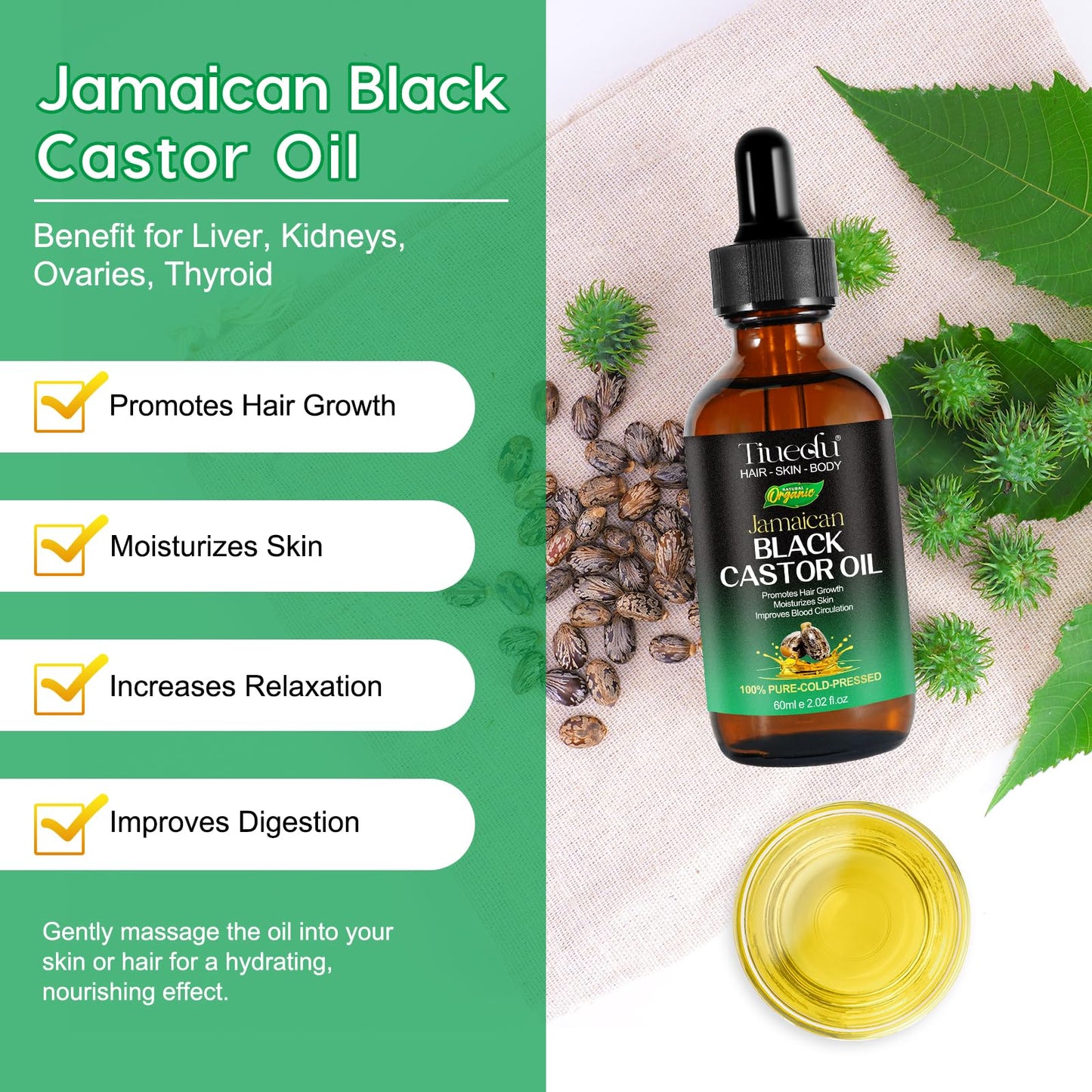 NBXINSLF 2Pack Jamaican Black Castor Oil for Hair Growth,Thicker Eyelashes & Eyebrows,Organic Castor Oil for Face,Body & Skin,100% Pure Cold Pressed Black Castor Oil,Hair Nourishing Oil
