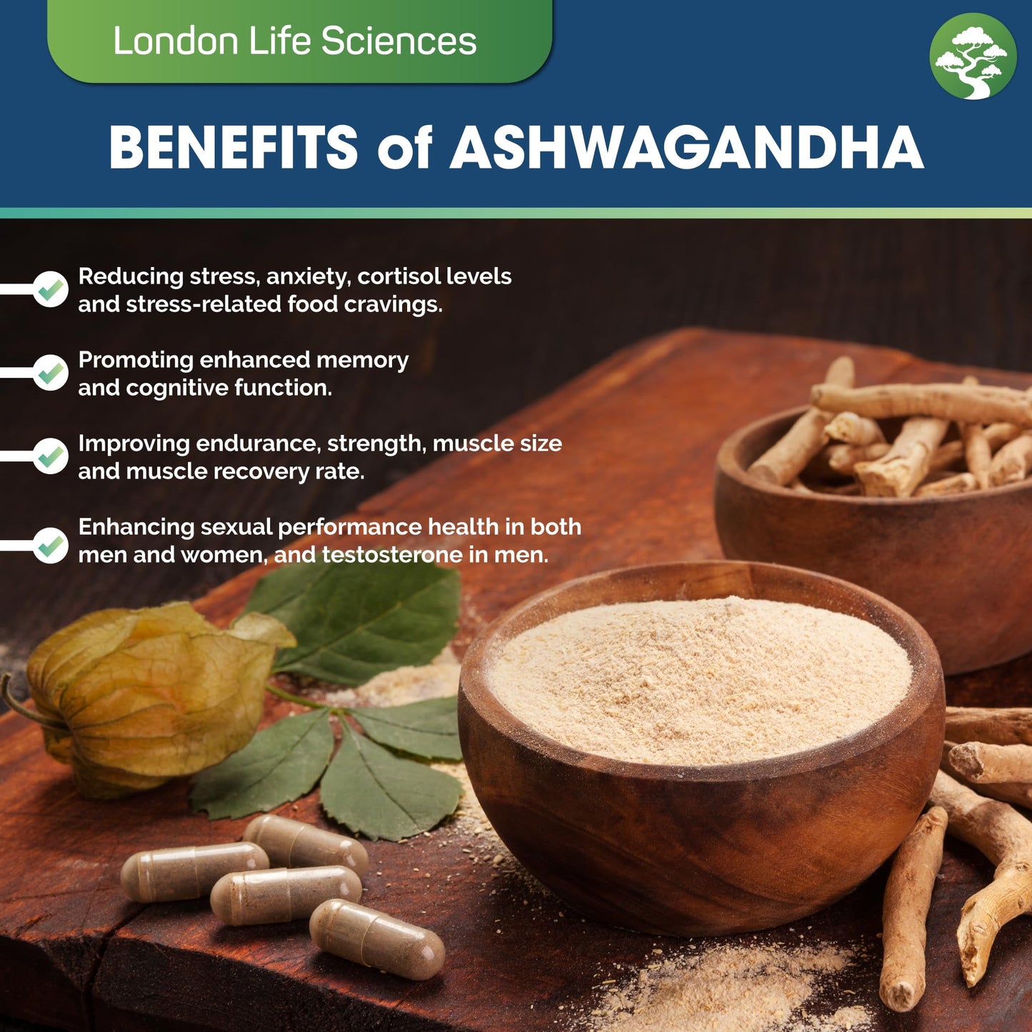 LONDON LIFE SCIENCES London Life Sciences® Organic Vegan Ashwagandha KSM-66® 90 Capsules - (Highest Concentration) 2000mg Servings & 5% Withanolides - Best Bioavailability Enhanced KSM 66 + Withania Somnifera (Made in UK)