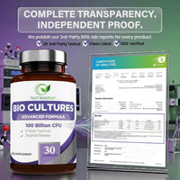 Natures Zest Bio Cultures Complex Probiotics & Prebiotics 100 Billion CFU for Gut Health - 30 Vegan Capsules Multi Strain Lactobacillus Plantarum, Acidophilus & Saccharomyces Boulardii for Men & Women, UK Made