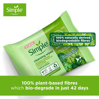 Simple Kind to Skin Bio-degradable Cleansing Wipes face wipes to remove waterproof eye make-up for sensitive skin 25 pc