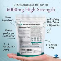 Physis Milk Thistle High Strength Food Supplement | 80% Silymarin | Milk Thistle Seeds | 180 x Tablets | Vegan Food Supplement | Made in Britain