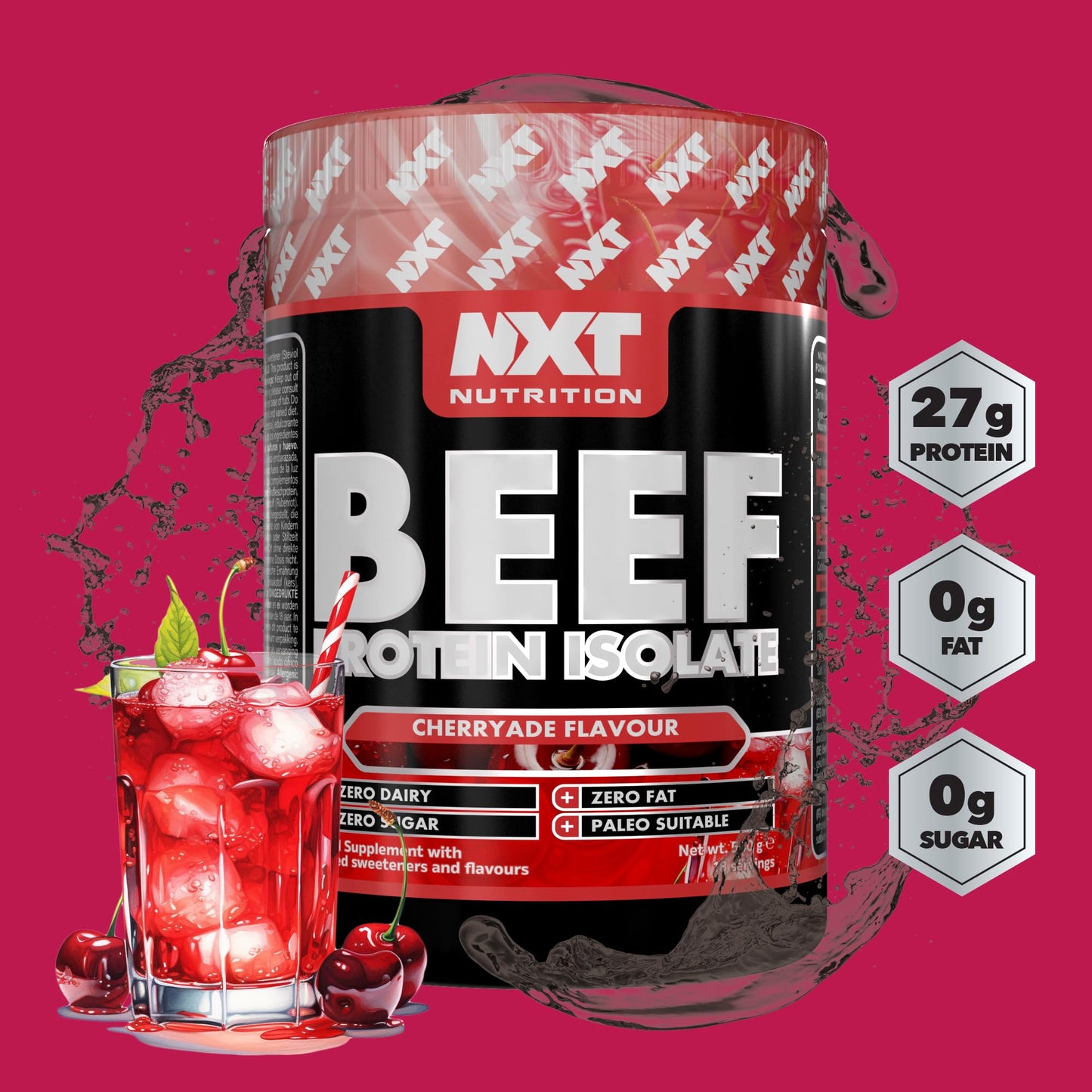NXT Nutrition NXT Beef Protein Isolate 540g - High Protein Powder in Natural Amino Acids - Paleo, Keto Friendly - Dairy and Gluten Free - 540g - Cherryade