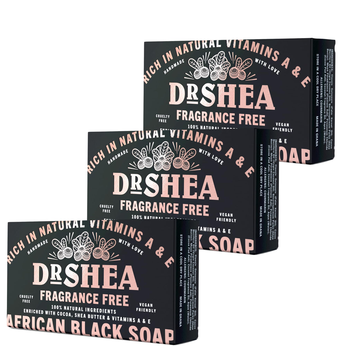 Dr Shea Organic African Black Soap 100g - Acne body wash - Face cleanser - Antibacterial moisturizer - Pack Of 3