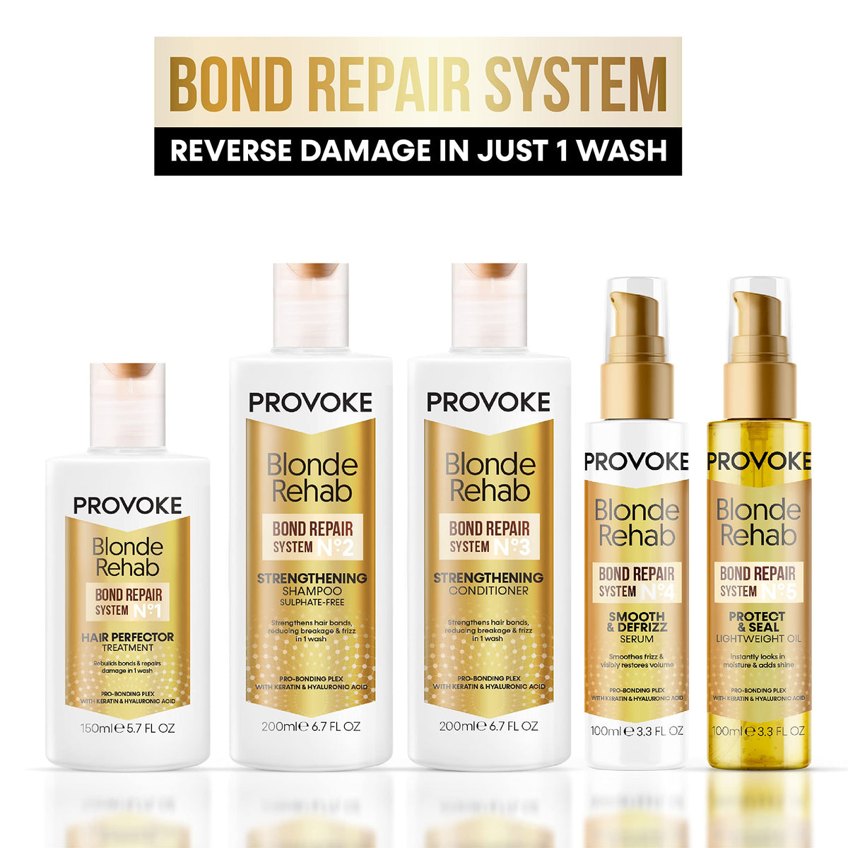 PROVOKE Blonde Rehab N0'4 Smooth and DeFrizz Bond Repair Hair Serum 100 ml, Smoothes Frizz and Restores Volume in 1 Wash with Pro Bonding Complex, Keratin and Hyaluronic Acid, for Blonde Damaged Hair
