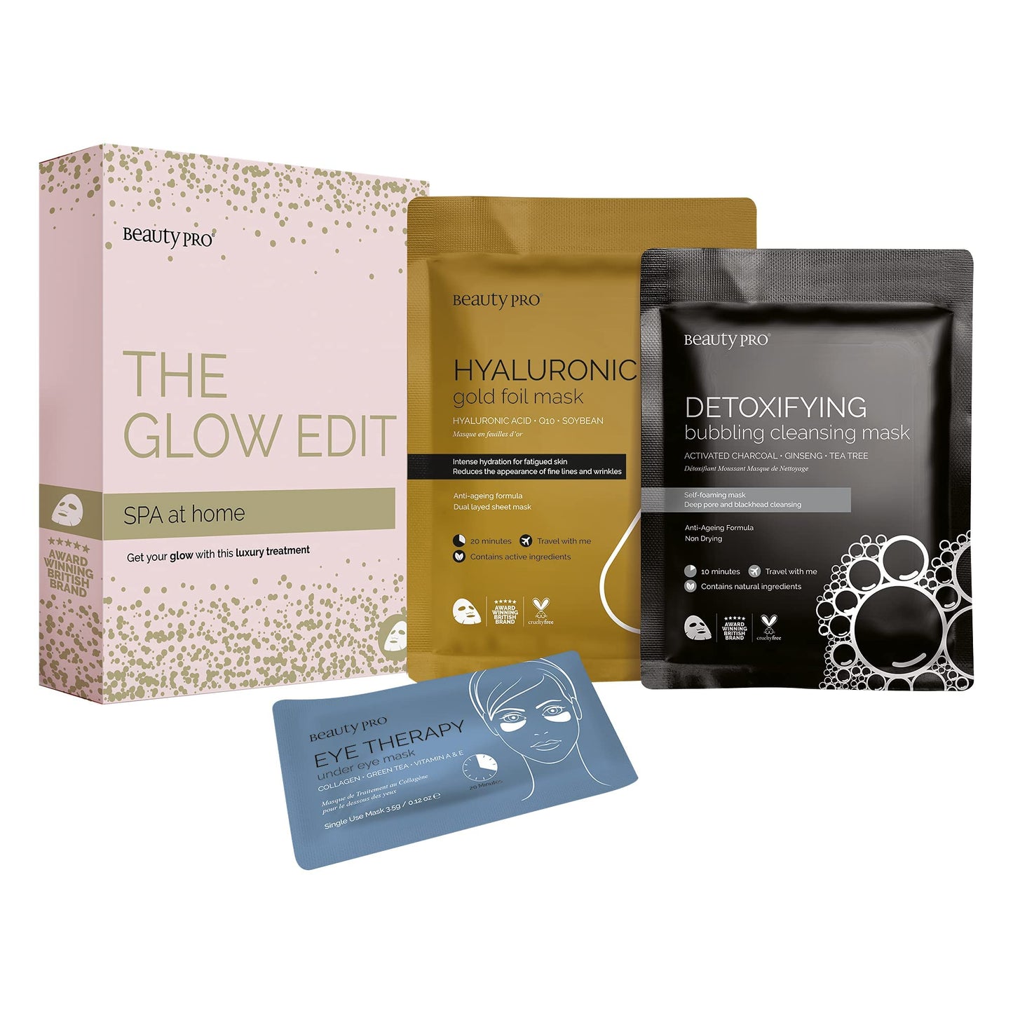 BeautyPro BEAUTYPRO THE GLOW EDIT Spa at Home with 2 Face Masks & 1 Under Eye Mask | Packed Full of Natural Ingredients | Pamper Hampers for Women | Skin Care Sets & Kits |