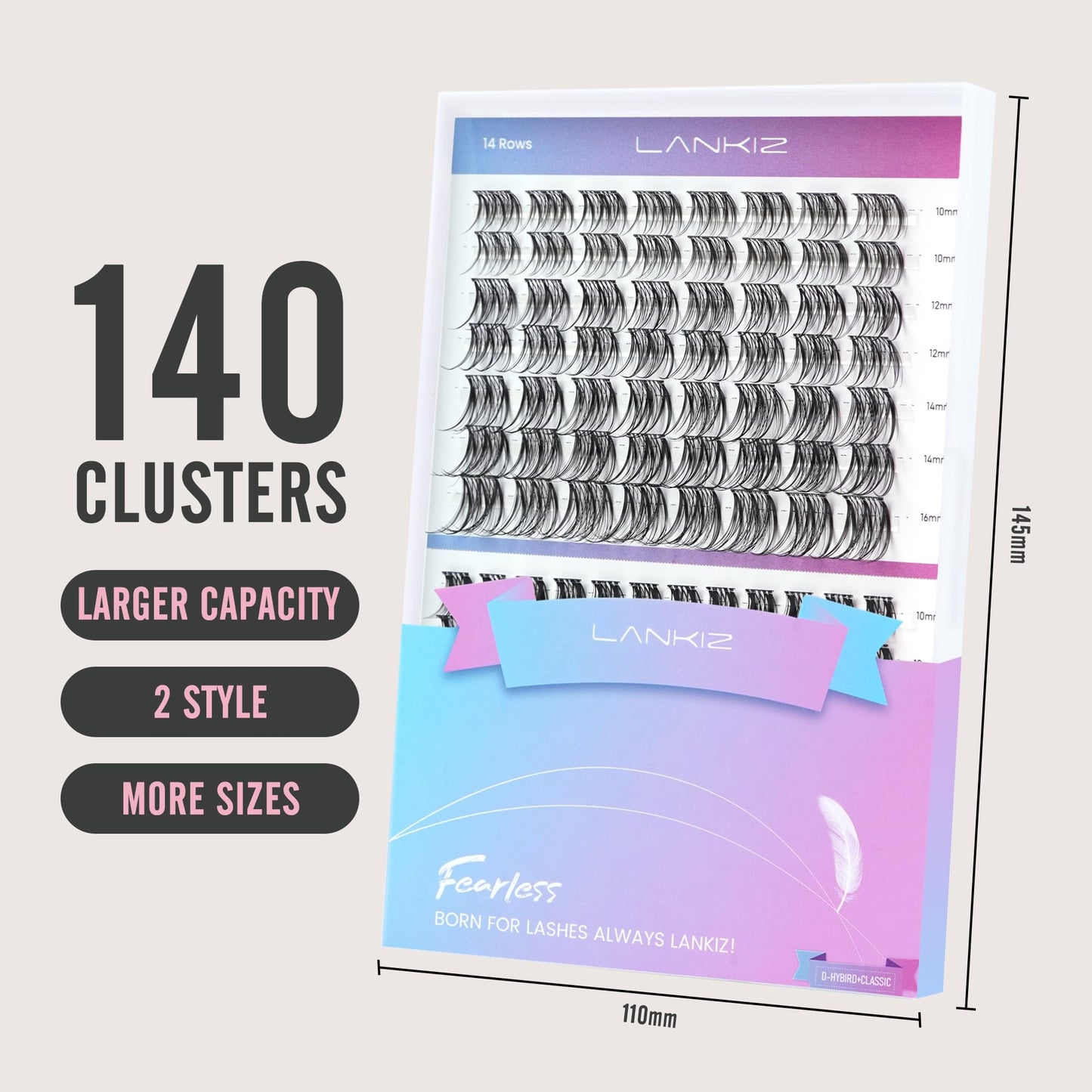 LANKIZ Classic Cluster Lashes, D Curl 140PCS Wide Band Individual Eyelashes 10-16mm Wispy Reusable DIY Lash Clusters for Daily Wear and Events Lankiz