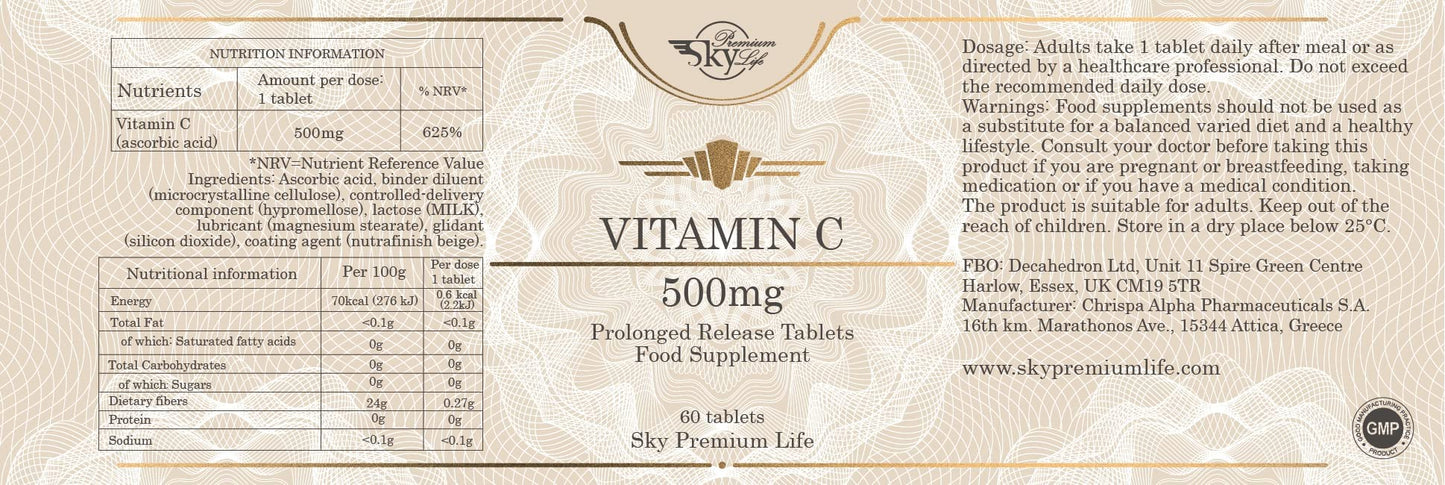 Sky Premium Life Vitamin C 500mg - 180 Prolonged Release Tablets - 180 Tablets