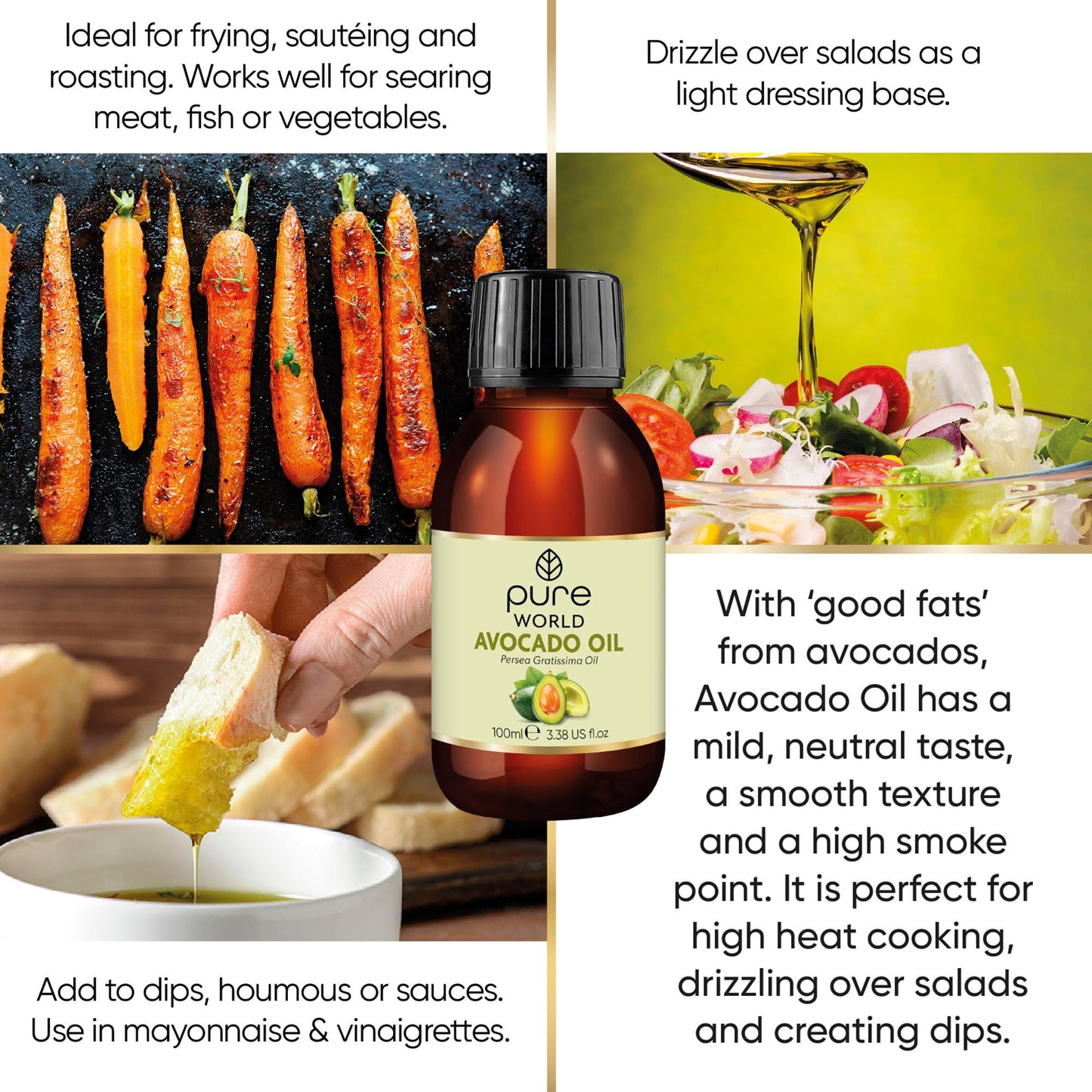 Pure World Avocado Oil 100ml 100% Pure and Natural Cold Pressed Premium Quality Avocado Oil Skin, Edible