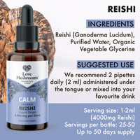 Love Mushrooms - Organic Reishi Mushroom Tincture - 50,000mg - Restfulness and Essential Balance Support - Vegan and UK Made Brain Supplement - Natural Colours and Flavours - 50ml Tincture