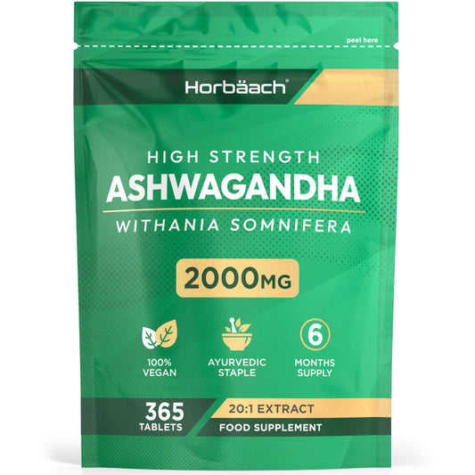 Ashwagandha Tablets | High Strength 2000mg Ashwagandha Root | Suitable for Men & Women | 365 Vegan Tablets | by Horbaach