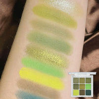 LYNTYAOU 9 Colour Eyeshadow Palette, Shimmer Matte Eye Shadow Smooth Pigmented Shimmering Cool Make-Up Palettes, Green Yellow Waterproof Longlasting Party Makeup Eye Shadow Pallets for Women