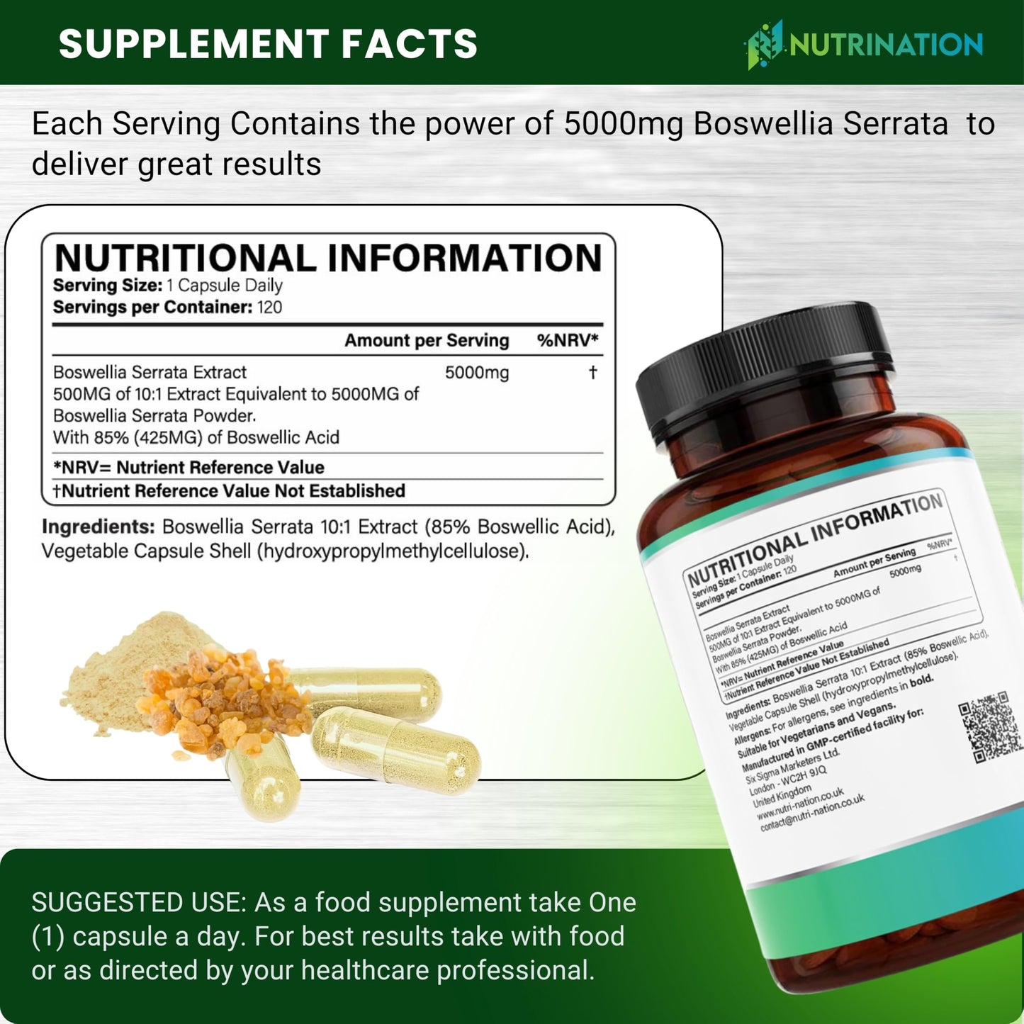 Boswellia Serrata Capsules 5000mg | Market-Leading Boswellic Acid 425mg Per Capsule | 4-Month Supply - 120 Capsules | Joint and Inflammation Support | Vegan, Non-GMO and Third-Party Lab Tested