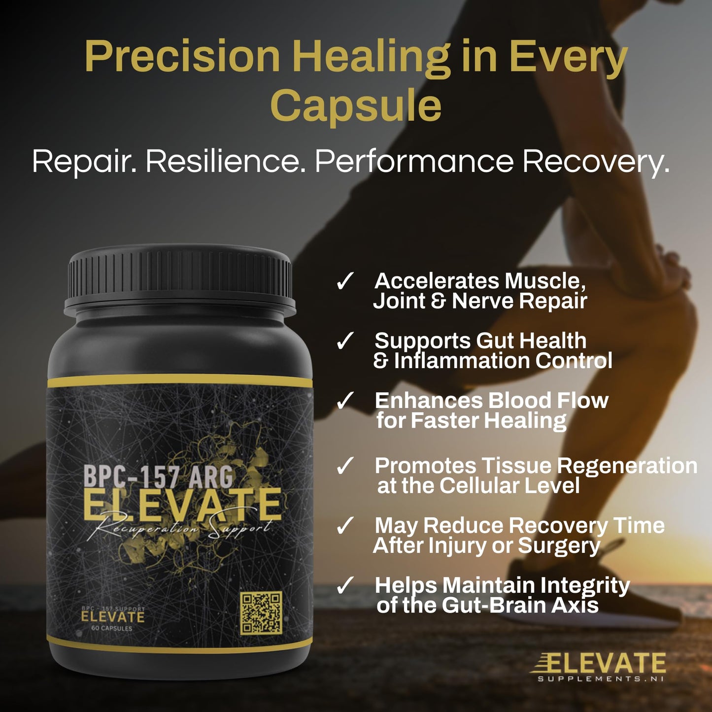Elevate Supplements BPC 157 ARG, 60 Capsules | Accelerated Muscle & Tissue Recovery Peptide Supplement | Boosts Tendon, Ligament & Nerve Healing with No Injections | Supports Gut, Organ & Skin Health