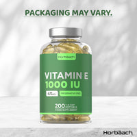 Horbäach Vitamin E Capsules High Strength 1000iu | 200 Count | Vitamin E as DL-Alpha Tocopheryl Acetate | No Artificial Preservatives | By Horbaach