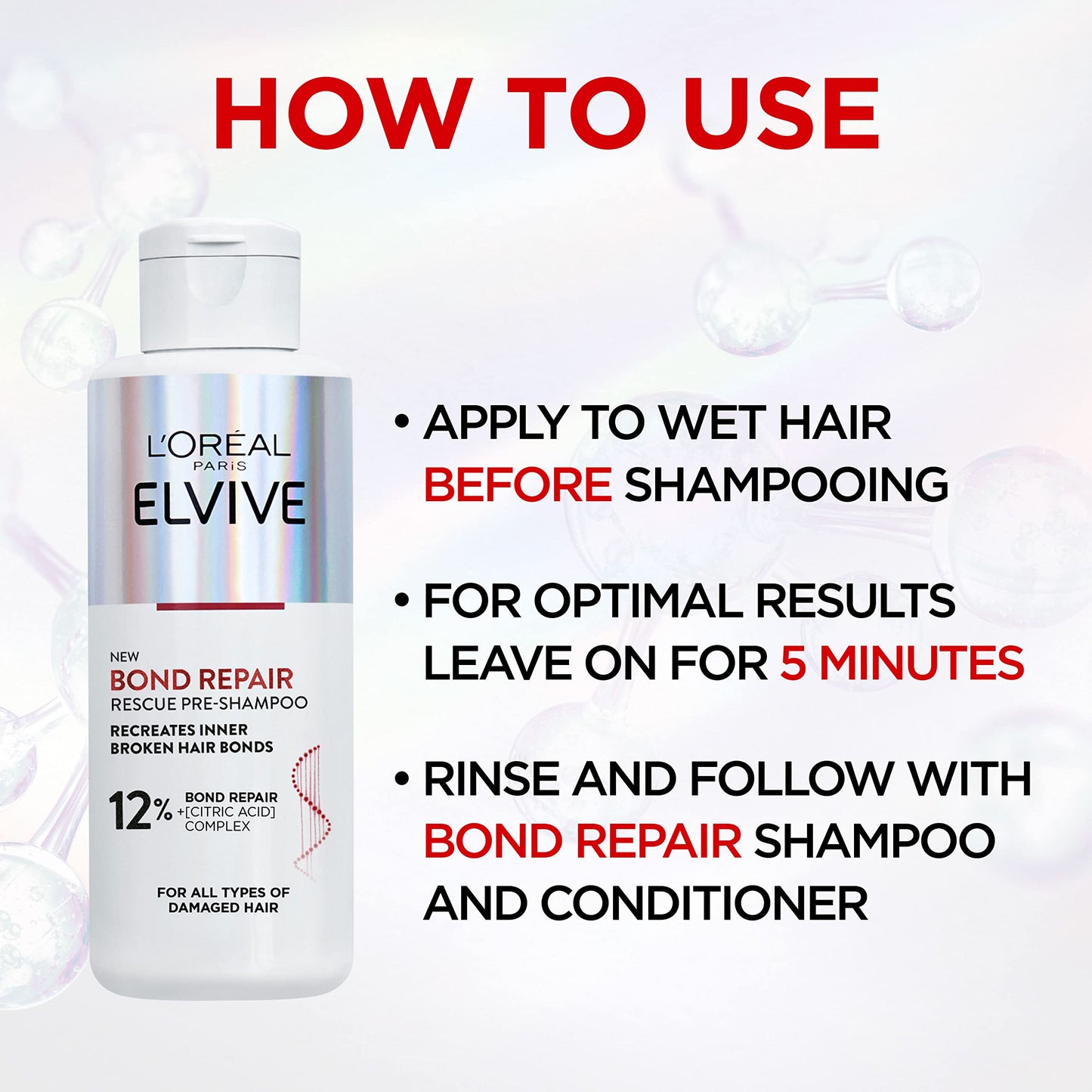 L'Oreal Paris L'Oréal Paris Elvive Bond Repair Pre-Shampoo Treatment – Intensive Hair Repair for Damaged Hair with Citric Acid Complex – 90% More Shine & Strength Restoration