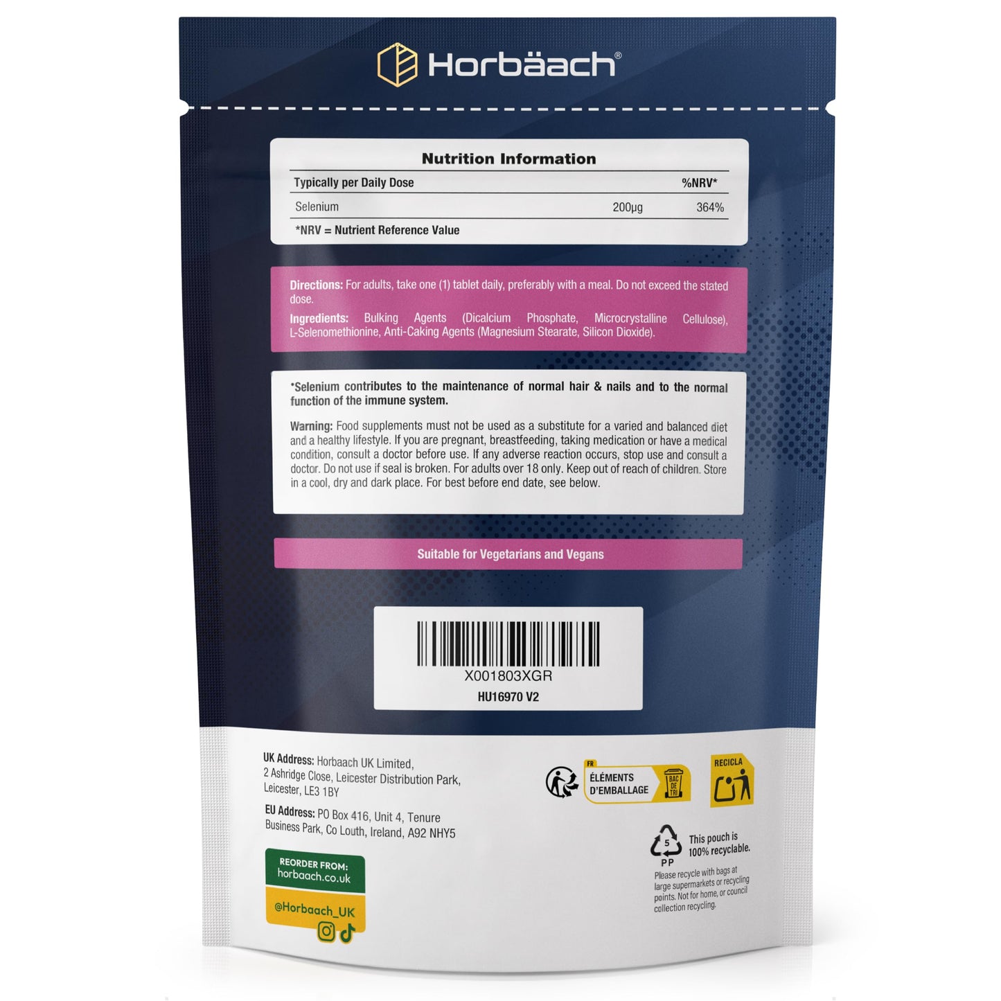 Horbäach Selenium Supplement 200mcg | 400 Days Supply (Yeast-Free) | High Strength L-Selenomethionine | 400 Tablets | Vegan & Vegetarian | by Horbaach