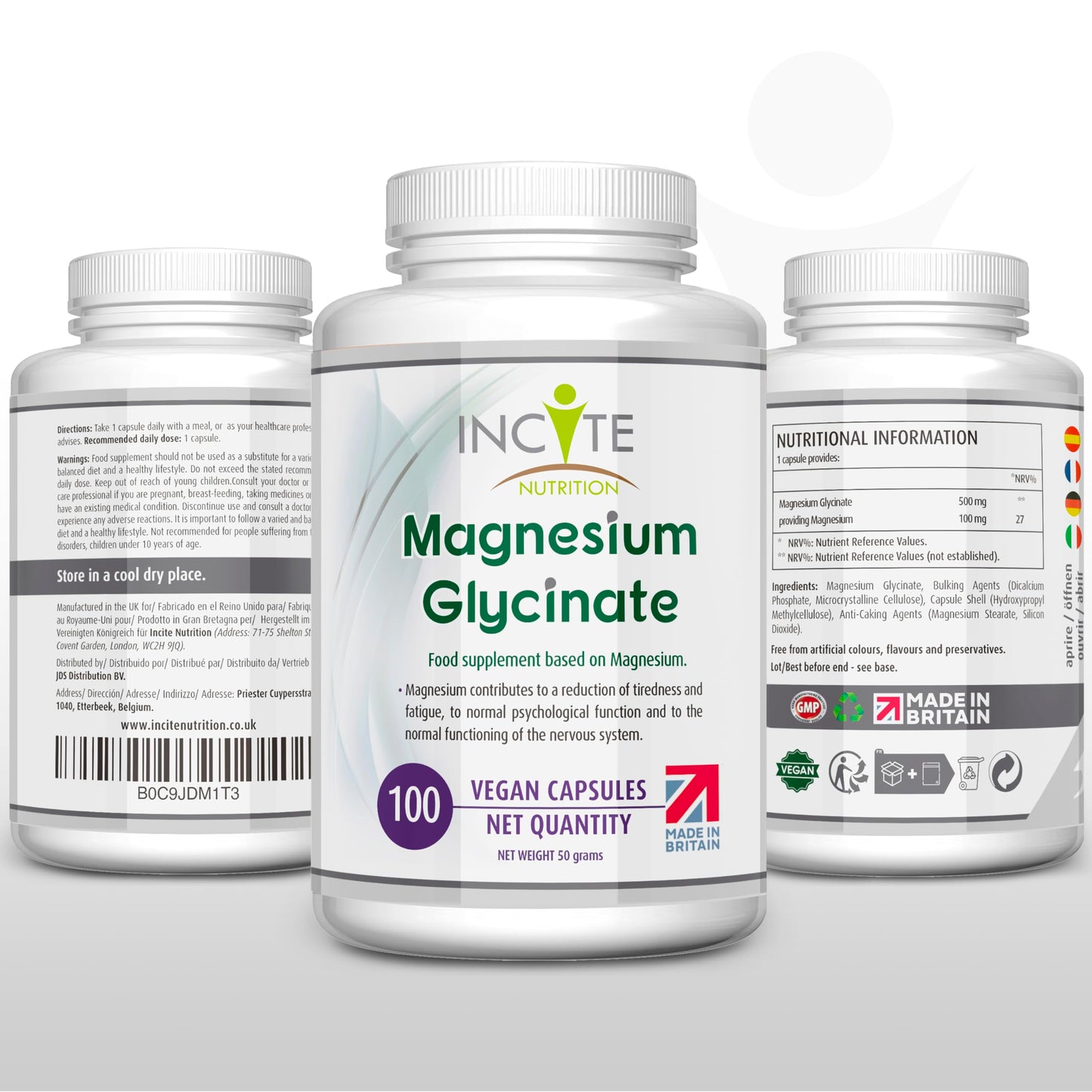 Magnesium Glycinate Supplements 500mg Premium Quality Natural High Strength 100 Vegan Capsules (3 Month Supply) with Highest Bioavailability