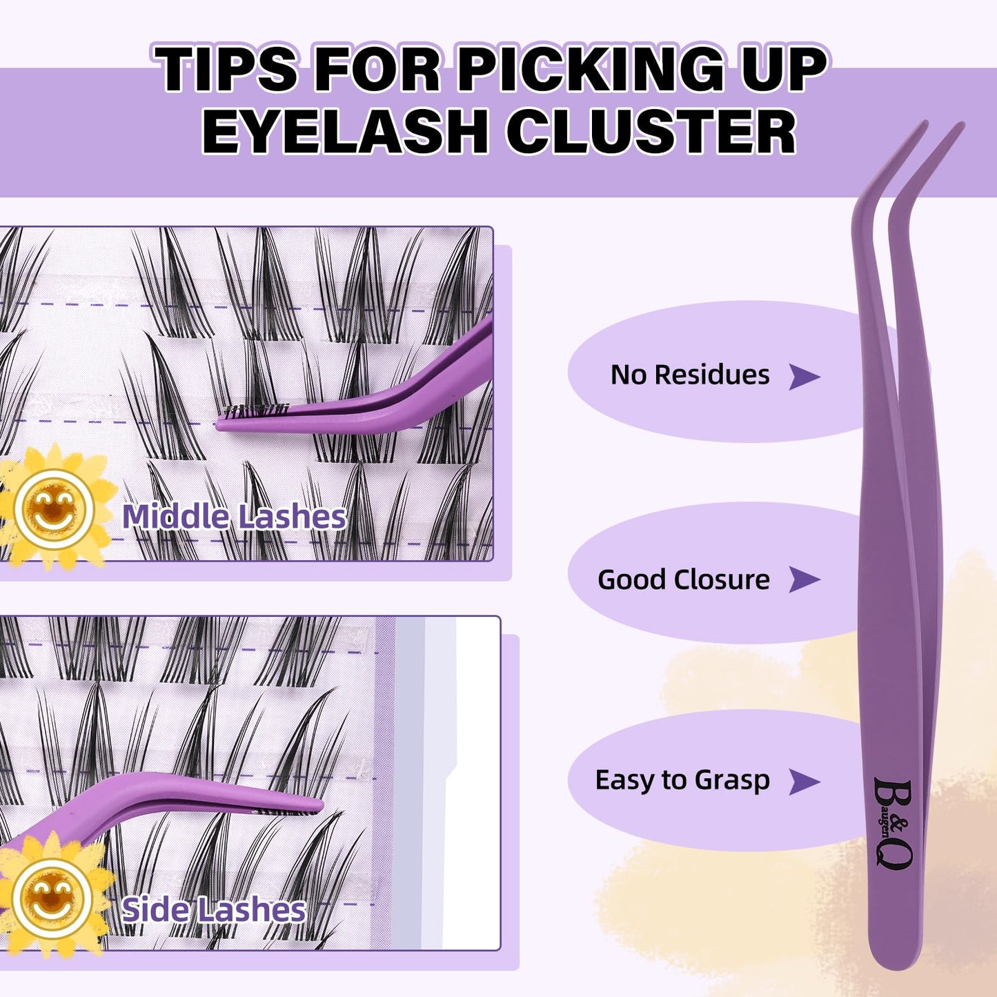 BelleQiana B&Q Clusters Lash Kit Sunflower Lash Extension Kit No lash Map Natural LASH Clusters Individual with Invisible Band Eyelash Extension kit C Curl LASH with Bond and Seal (LRTZ-Sunflower)