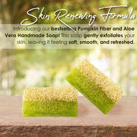 STORELUXY 130gr Aloe Vera Soap Bar With Pumpkin Fiber Natural Handmade Loofah | Oil Balance, Reduces Dryness, Collagen, Cures Blackheads and Acne, Vitamins C and E, Anti Ageing Skincare