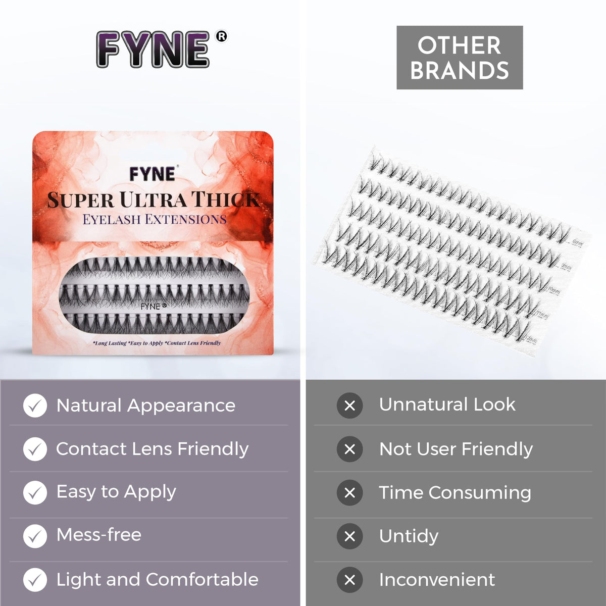 FYNE Super Ultra Thick Eyelash Extensions (Pack of 1, 12mm - Long)