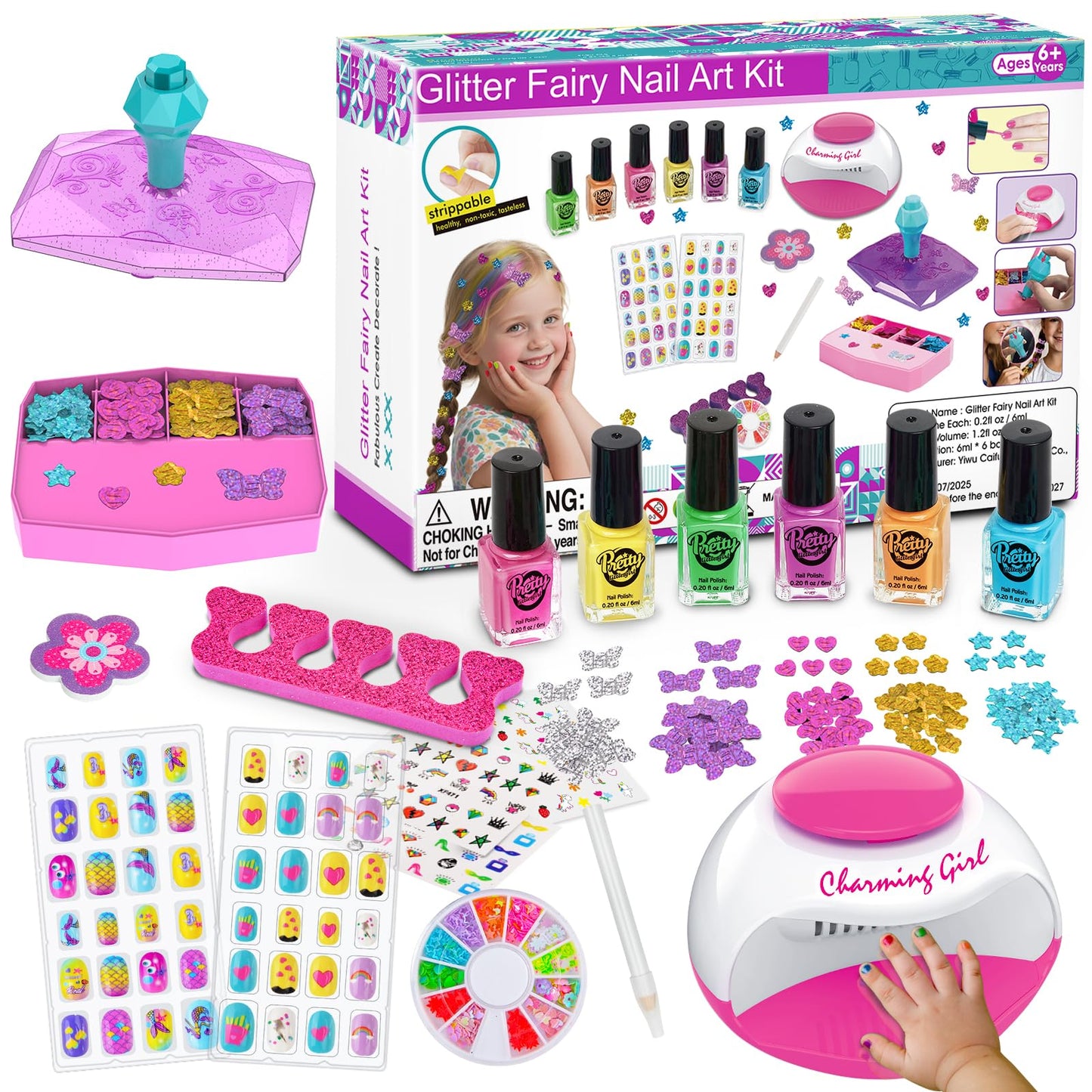 Dkinghome kids Nail Art Kit for Girls, Nail Polish Set Girls Toys Nail Varnish Sets Girl Gifts for Kids Birthday Presents Gifts for 6 7 8 9 10 11 12 years old Girl