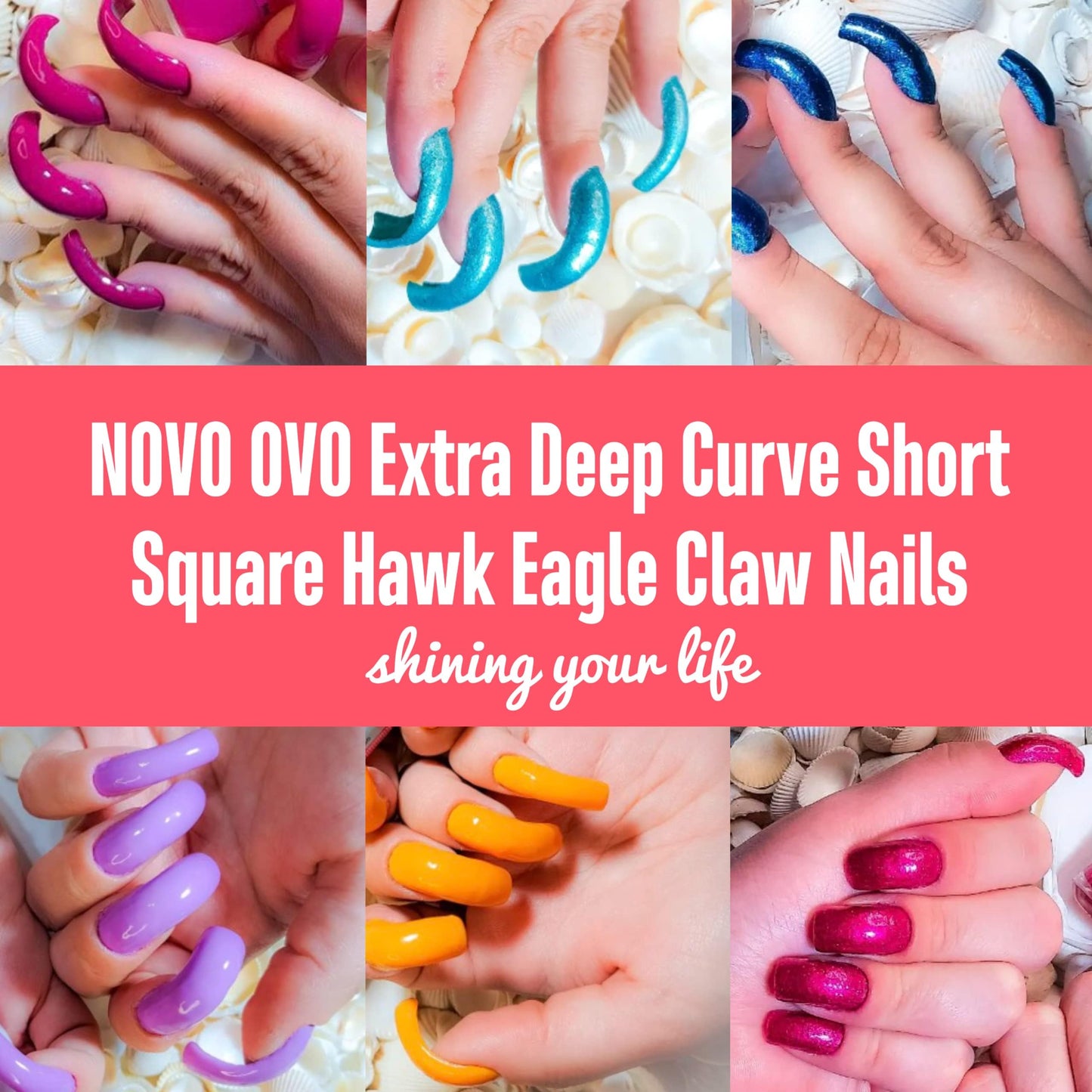 NOVO OVO Halloween 500 pcs Hawk Curved Eagle Claw Natural Extra Super Extreme Deep Curve Half Cover Short Square Tapered False Nail Extension Tips Acrylic Nail 10 Sizes Bag Packaging Art Salon DIY