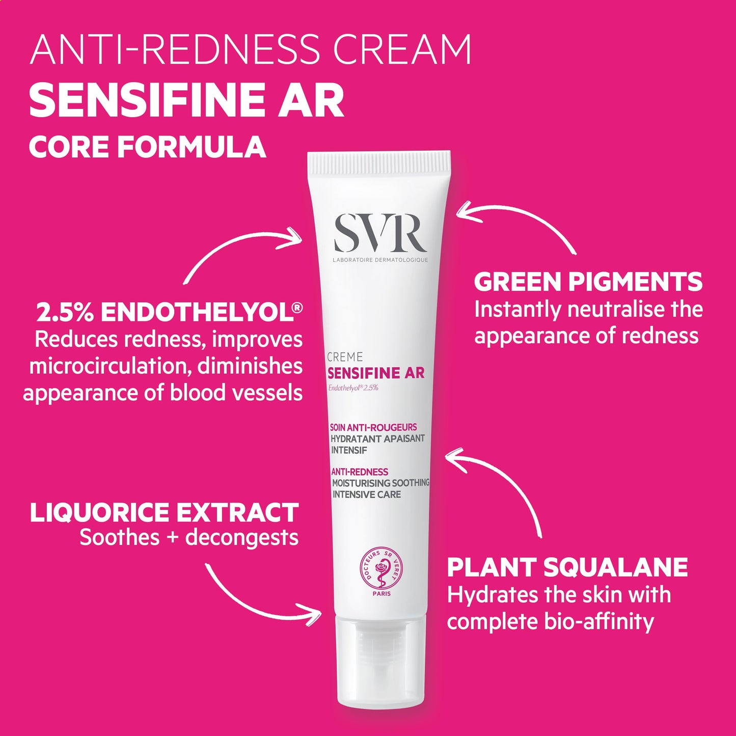 SVR SENSIFINE AR Cooling Hydrating Rosacea Cream for Face, Intensive Soothing Anti-Redness Moisturiser, 40ml (Balanced Skin)
