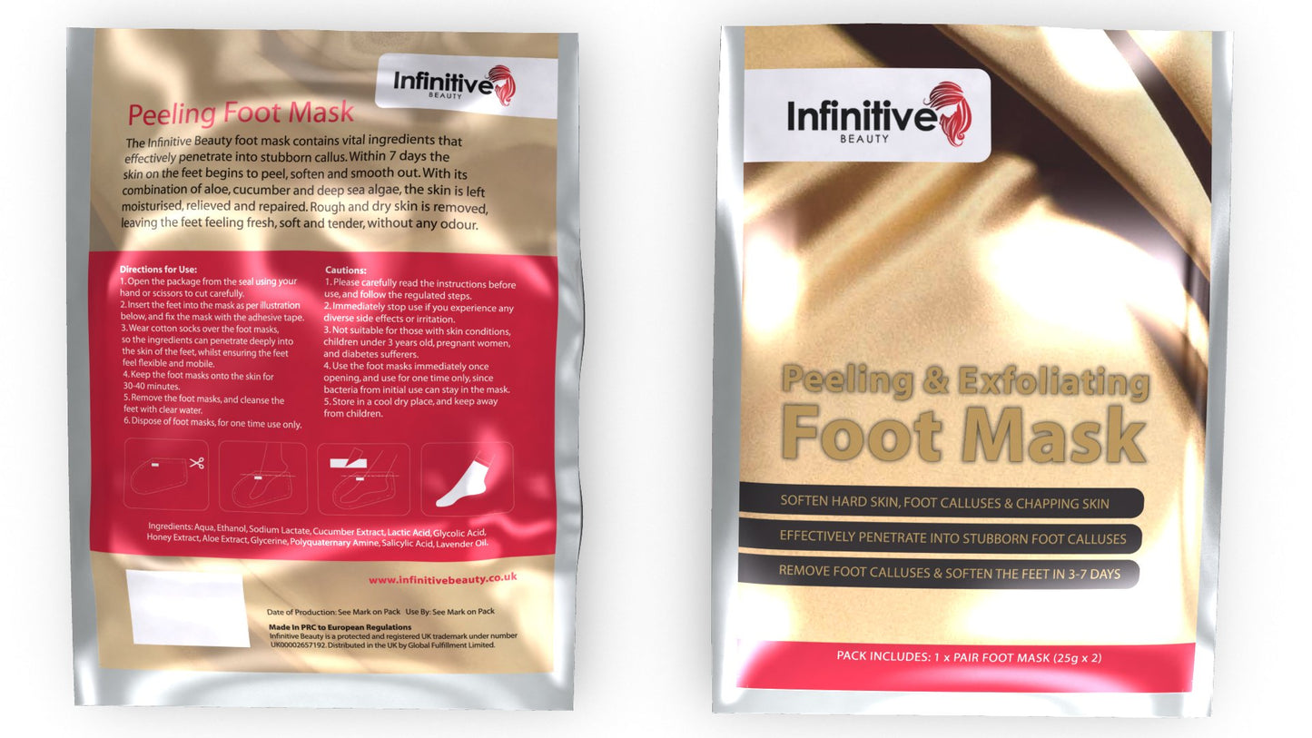 Infinitive Beauty Exfoliating Foot Mask Peeling Feet Masks Pair, Exfoliator, Exfoliater, Exfoliating Scrub, Whitening and Moisturiser, Clear Foot Odour, Remove Hard Dead Skin, Soft Feet, Cleanser, 7 Days Effective