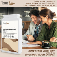 Troo Health Care Organic Lion's Mane Mushroom Complex 120 Capsules - 1500mg Lions Mane 30% Polysaccharides with Acerola Cherry Vitamin C & Black Pepper Extract Supplement - Made in United Kingdom