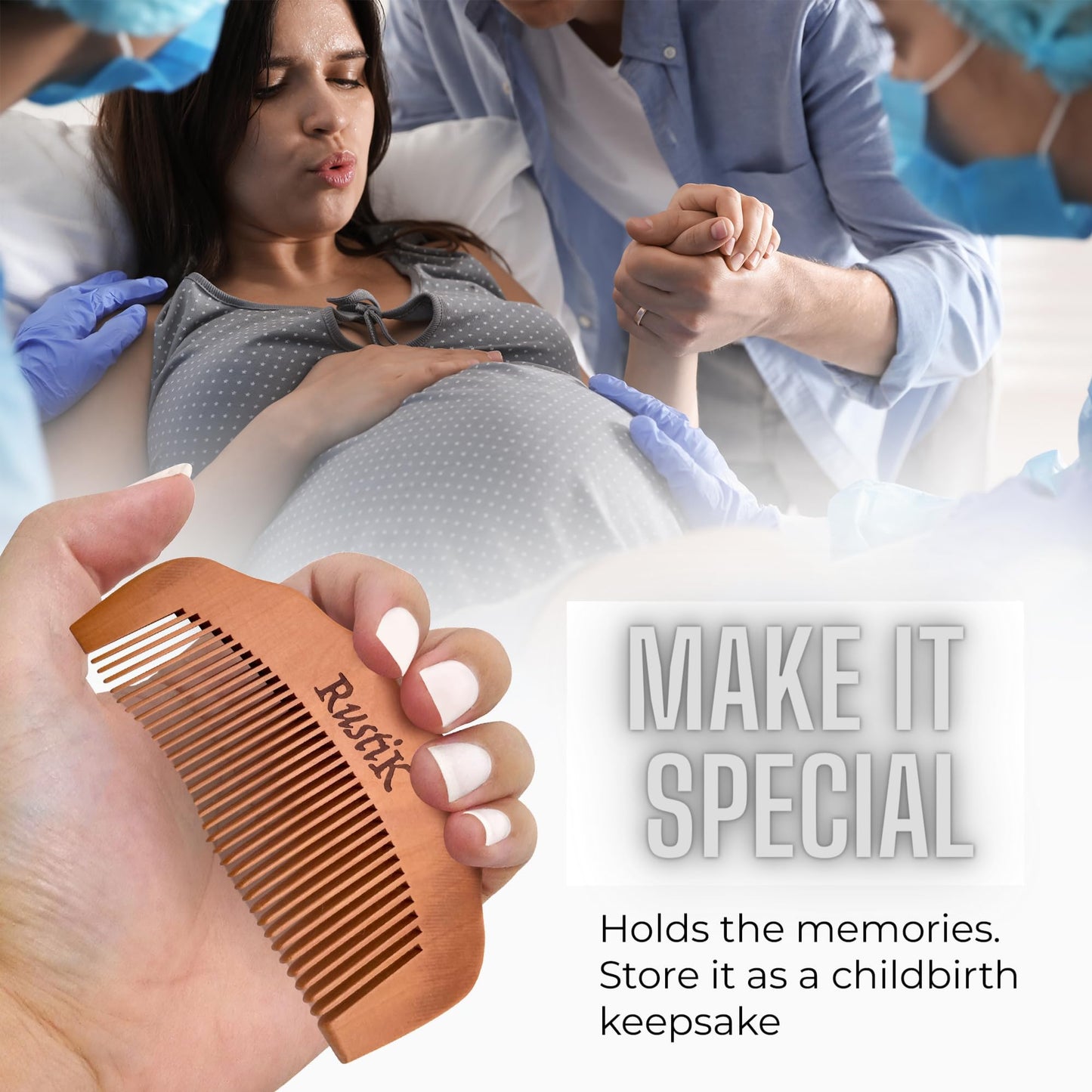 Wooden Labour Comb by RustiK, Natural Pain Relief, Splinter Free Pear Wood, Acupressure, Can be used with Birthing, Labor, Anxiety, adhd, Autism or Pain/Stress Situations. Squeeze/Fidget.