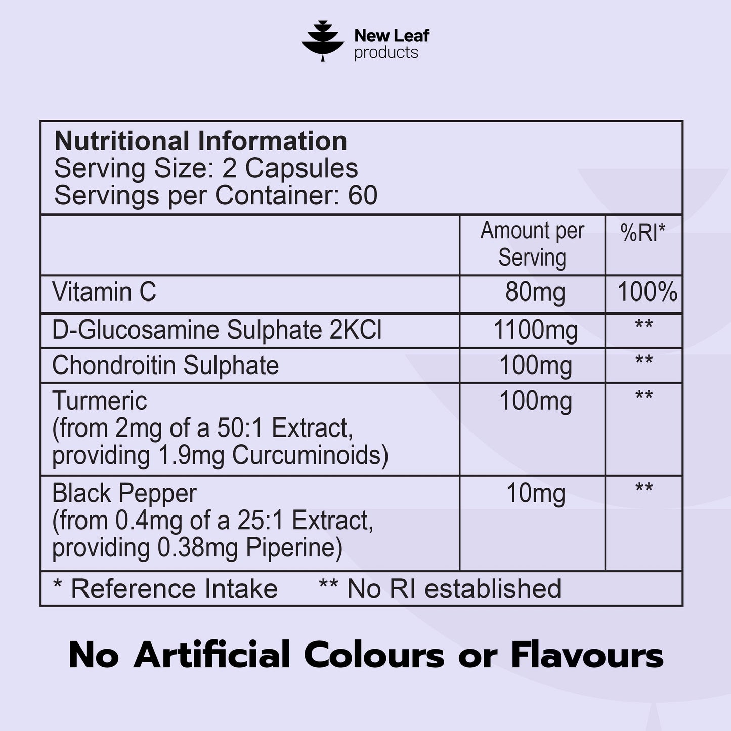 NEW LEAF PRODUCTS Glucosamine and Chondroitin High Strength - Enriched With Turmeric And Vitamin C - Glucosamine Sulphate Chondroitin Sulphate, Food Supplement - Contributes To The Normal Function of Bones 120 Capsules