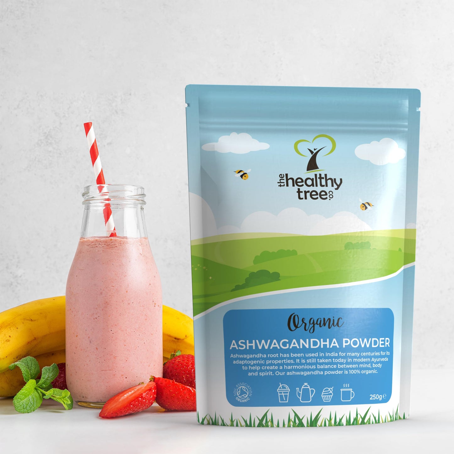 Organic Ashwagandha Powder - Raw Vegan Ashwagandha Root Powder by TheHealthyTree Company - Certified Organic Natural Stress Relief and Energy Support, Non-GMO & Gluten Free (250g)