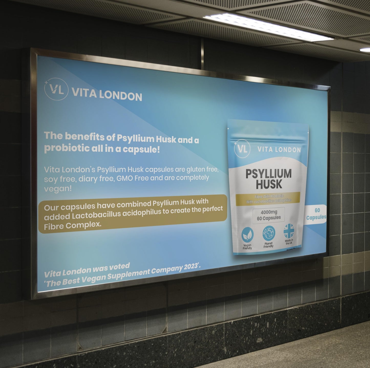 Psyllium Husk Capsules 4000mg | Fibre Supplement with Acidophilus Probiotic | 60 Capsule for Men & Women (Not Powder or Tablets) | Vegan, UK Made