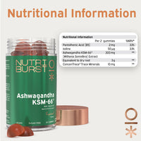 Nutriburst 300mg Ashwagandha + Vitamin B5 & Iodine - Herbal Adaptogen Reduce Tiredness & Fatigue, Supports Mental Performance - Vegan, Sugar Free Supplement - 60 Gummies - 1 Month Supply