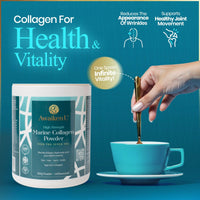 High Strength Marine Collagen Powder with Hyaluronic Acid–Unflavoured Hydrolysed Collagen Peptides Type 1 & 3 Biotin, VIT C & B Complex –10g per Scoop-300g- UK Made- AwaikenU