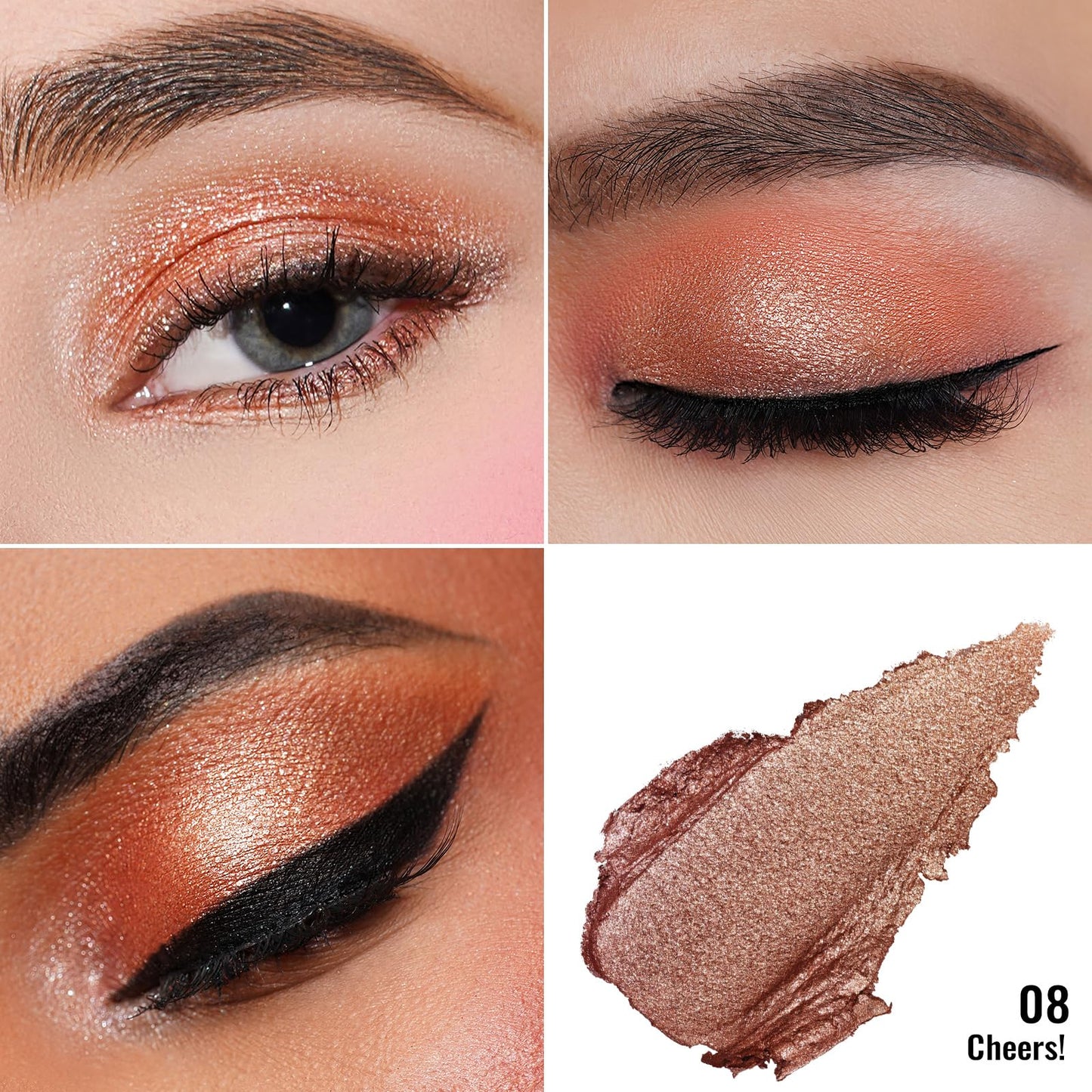 Oulac OULAC Cream Eyeshadow, Glitter Peach Eyeshadow, Holds Makeup For 12 Hours +, Waterproof and Sweatproof, Crease Resistant, Vegan | 06g, Cheers! (08)