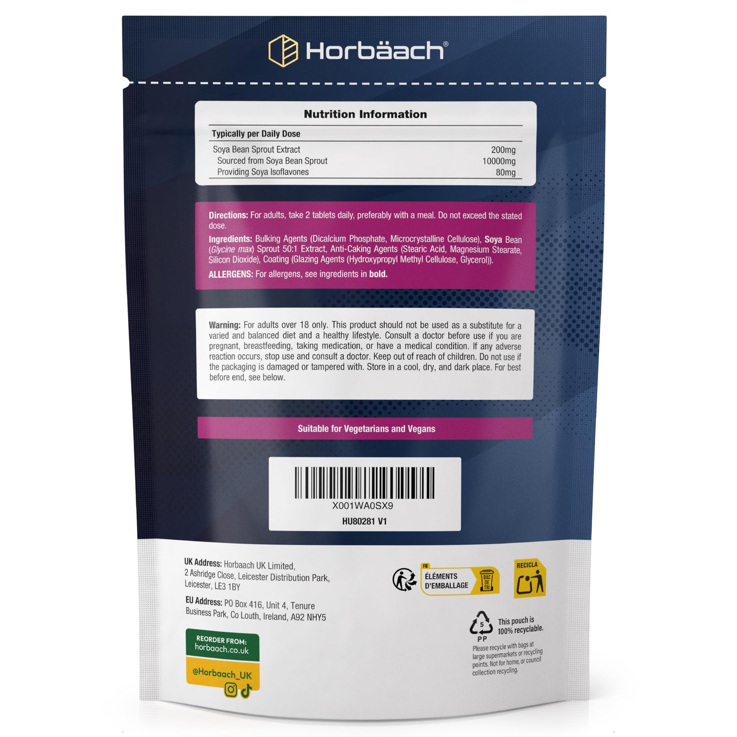 Horbäach SOYA Isoflavones 10,000mg | 120 Vegan Tablets | High Strength SOYA Bean Extract | Providing 80mg Isoflavones | by Horbaach