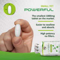 Nutriodol L-Lysine x 90 1000mg Tablets | Smallest Possible 19mm Formula | Easier to Swallow and Quicker to Absorb - Suitable for Vegetarian and Vegan. (90)