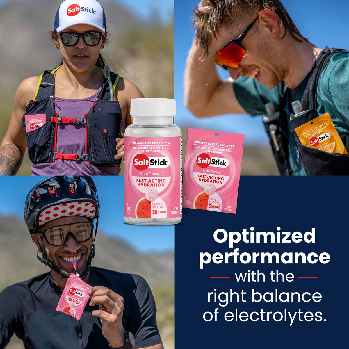 SaltStick Fastchews, Electrolyte Replacement Tablets for Rehydration, Exercise Recovery, Youth & Adult Athletes, Hiking & Sports Recovery, 2 x Packets of 10 Tablets (Watermelon)