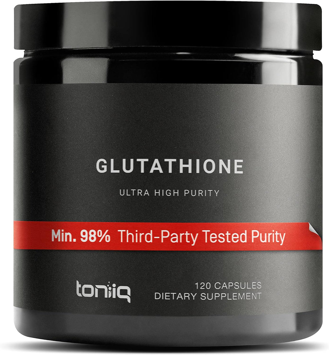 Toniiq Ultra High Strength Glutathione Capsules - 1000mg Concentrated Formula - 98%+ Highly Purified and Bioavailable - Non-GMO Fermentation - 120 Capsules Reduced Glutathione Supplement - Third Party Tested