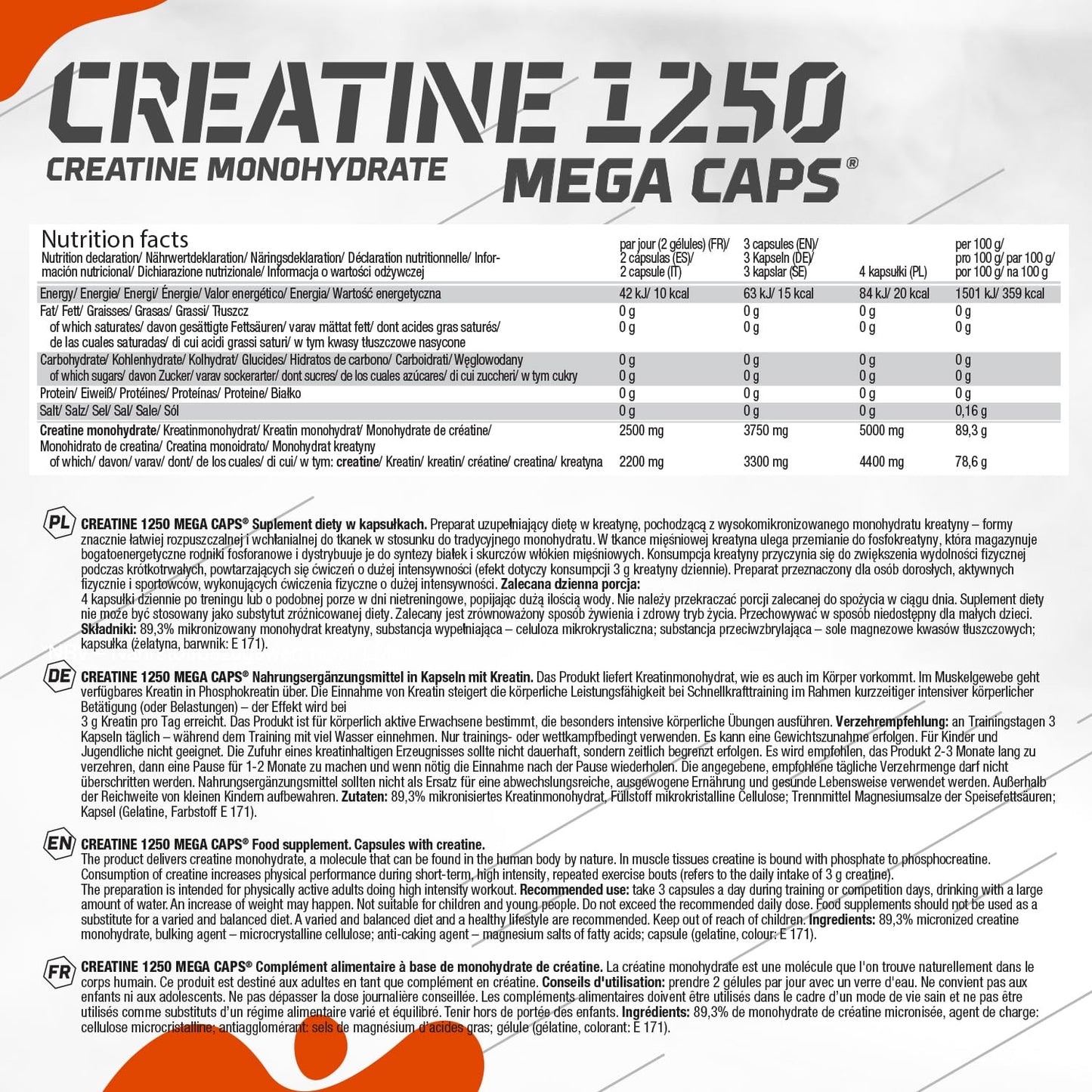 OLIMP SPORT NUTRITION Olimp Creatine 1250 Mega Capsules - Pack of 400 Capsules