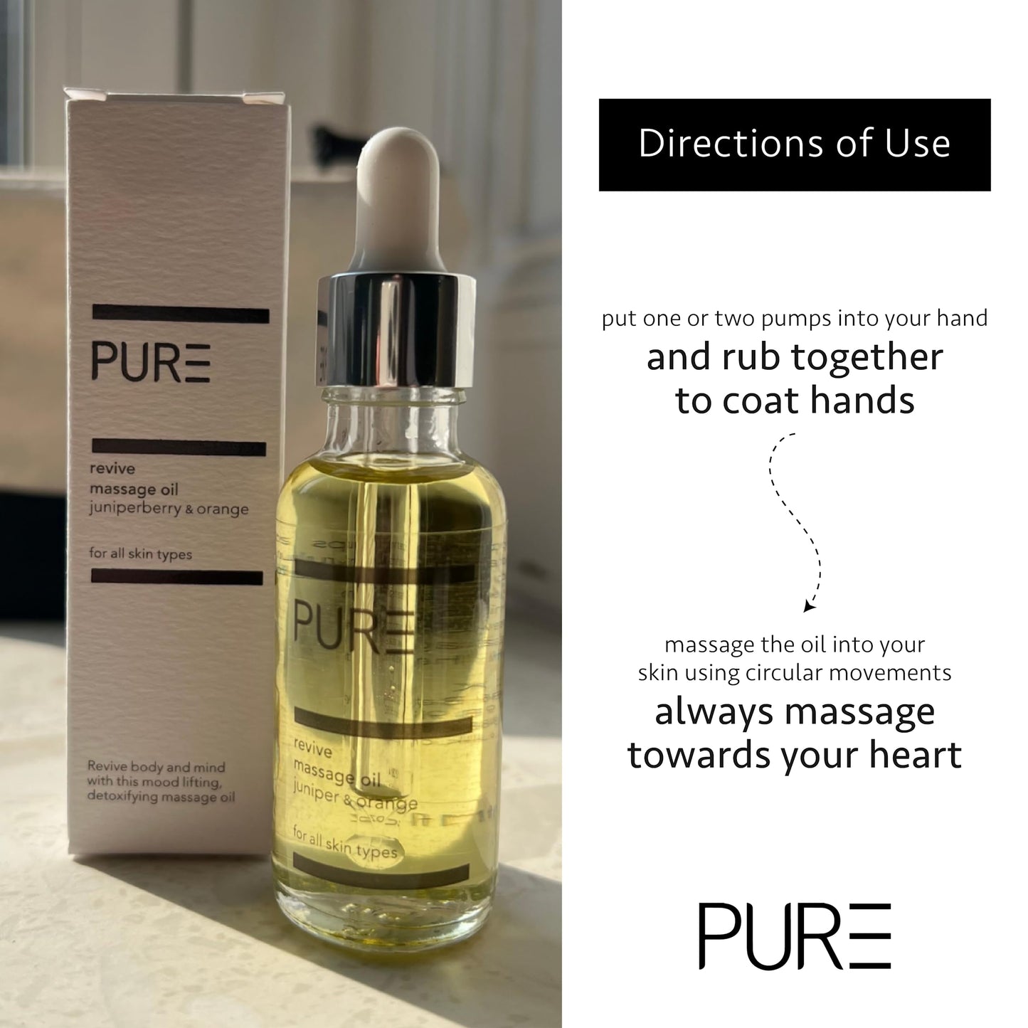 Revive Body Oil from PURE Spa Skincare 100ml - Juniper Berry and Orange Aromatic Vegan Massage Oil