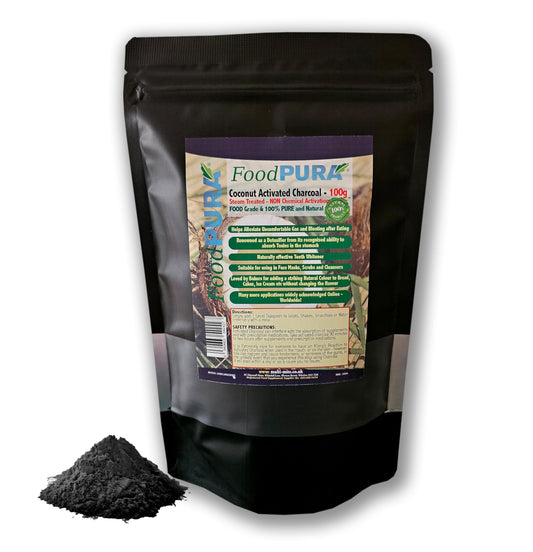 FoodPURA Food PURA® 100G Pure 100% Natural Coconut Activated Charcoal Food Grade Powder - Teeth Whitening, Detox & Bloating Relief