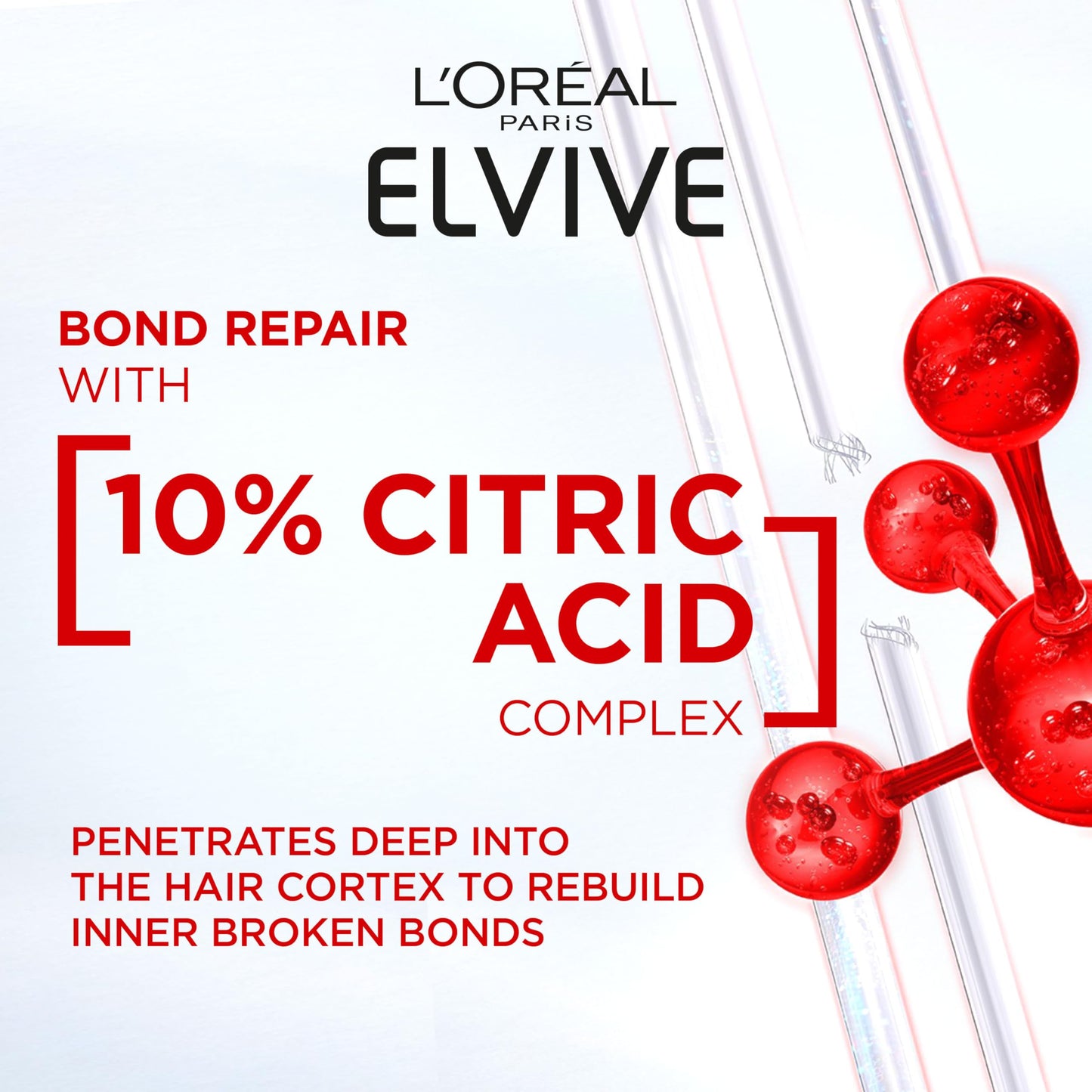 L'Oreal Paris Elvive Bond Repair Conditioner, with Citric Acid Complex, Deep Repair & Bonding Hair Care for Severely Damaged Hair, 98% Less Breakage, 82% Stronger, 150ml