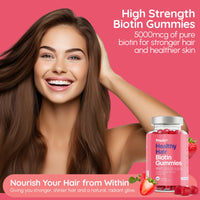 fmula+ Healthy Hair Biotin Gummies for Hair Growth | Hair, Skin and Nail Gummies | Vegan Biotin Supplement for Women | High Strength Biotin Hair Vitamins | Made in The UK - Double Value Pack (60 x 2)