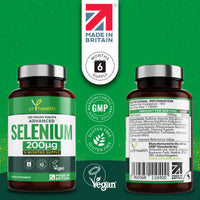 Selenium 200mcg Tablets - 180 Vegan Society Registered Pills, for Thyroid and Immune Health, Hair, Skin and Nails - 6 Month Supply Tablets Not Capsules - Made in The UK by YrHealth