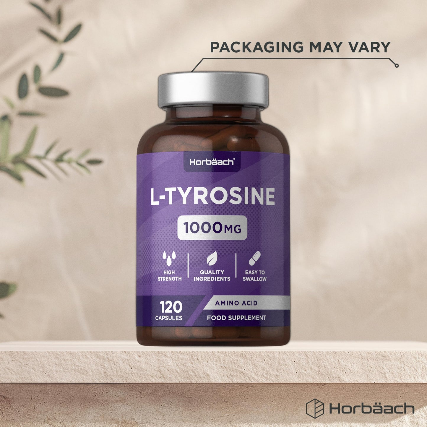Horbäach L-Tyrosine Supplement 1000mg | 120 Vegan Capsules | Fermented High Strength Supplement | Free Form Amino Acid | by Horbaach